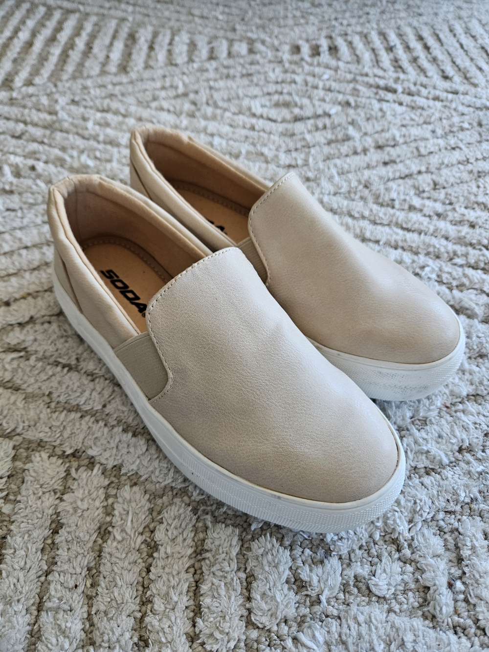 Soda Size 6 Beigw Slip-On Sneakers